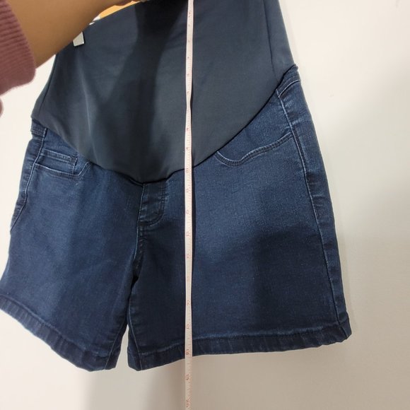 Thyme Maternity Full Panel Slim Denim Blue Shorts Dark Wash Pregnancy Motherhood - Picture 10 of 12